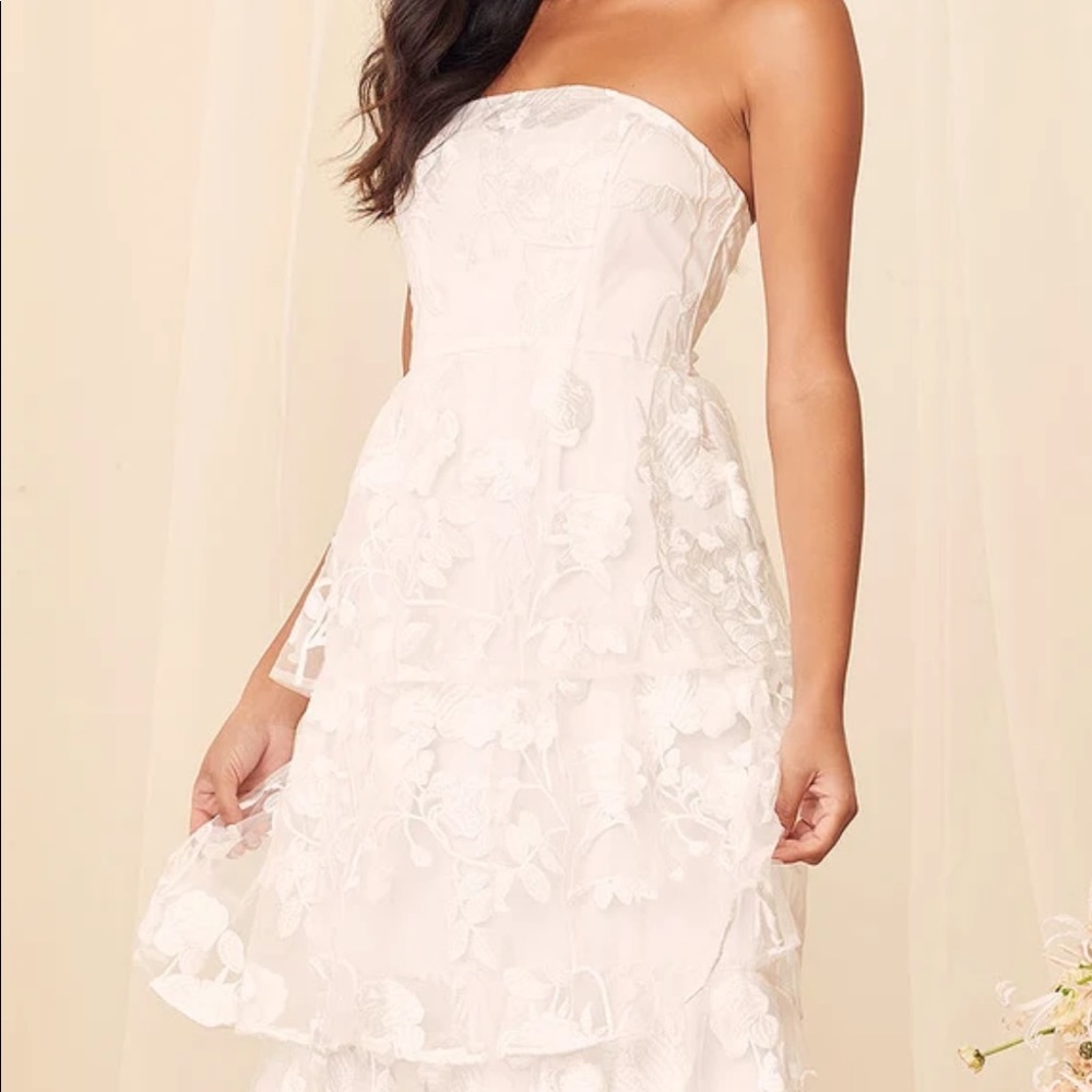COPY - Lulus, embroidered, tiered, white dress NWT